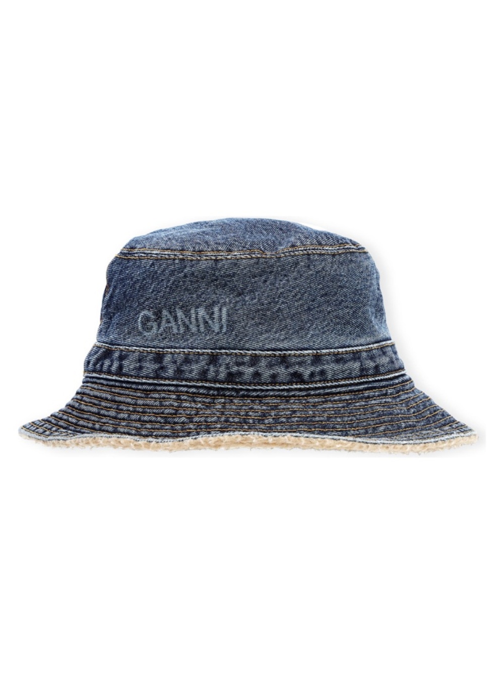 NEW Ganni Logo Organic Cotton Denim Bucket Hat XS/S
